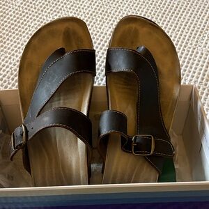 White Mountain Brown Leather Slide Sandals